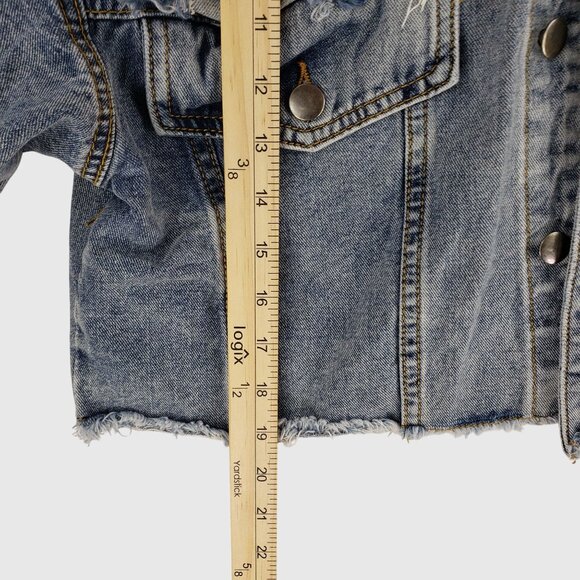 American Bazi Womens Cropped Distressed Denim Jacket Sz S - Picture 10 of 13